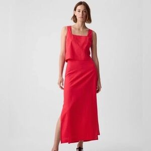 Gap Women's Solid Linen-Blend Maxi Skirt Red Side Slit
